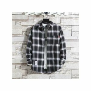 Men's Long Sleeve Plaid Shirt - Black