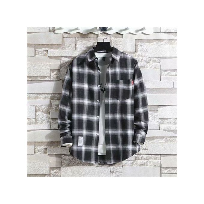 Men's Long Sleeve Plaid Shirt - Black