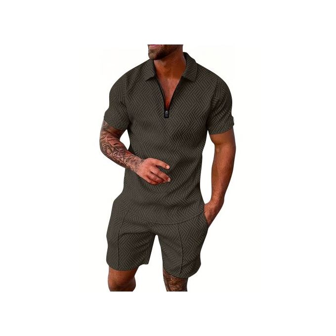 COOFENRISY Mens Short Sets 2 Piece Outfits Polo Shirt