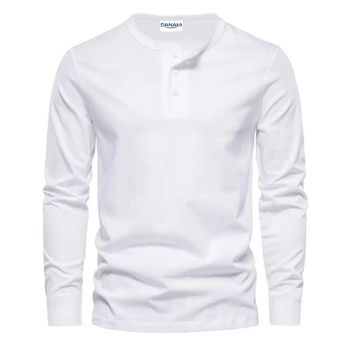 Danami Henley Long Sleeve T Shirt- White